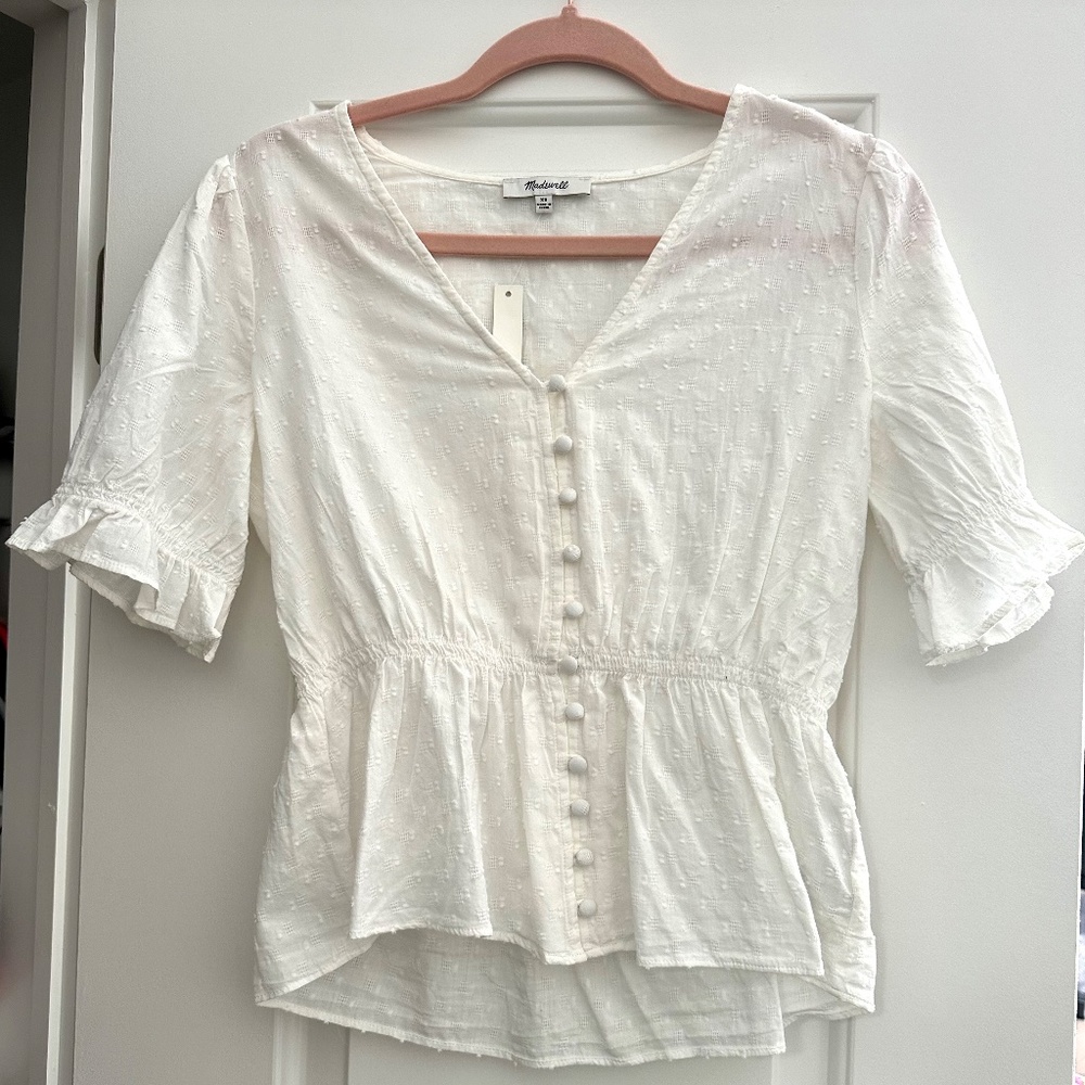 Madewell V-Neck Peplum Popover Top in Clipdot - XS - Picture 2 of 5